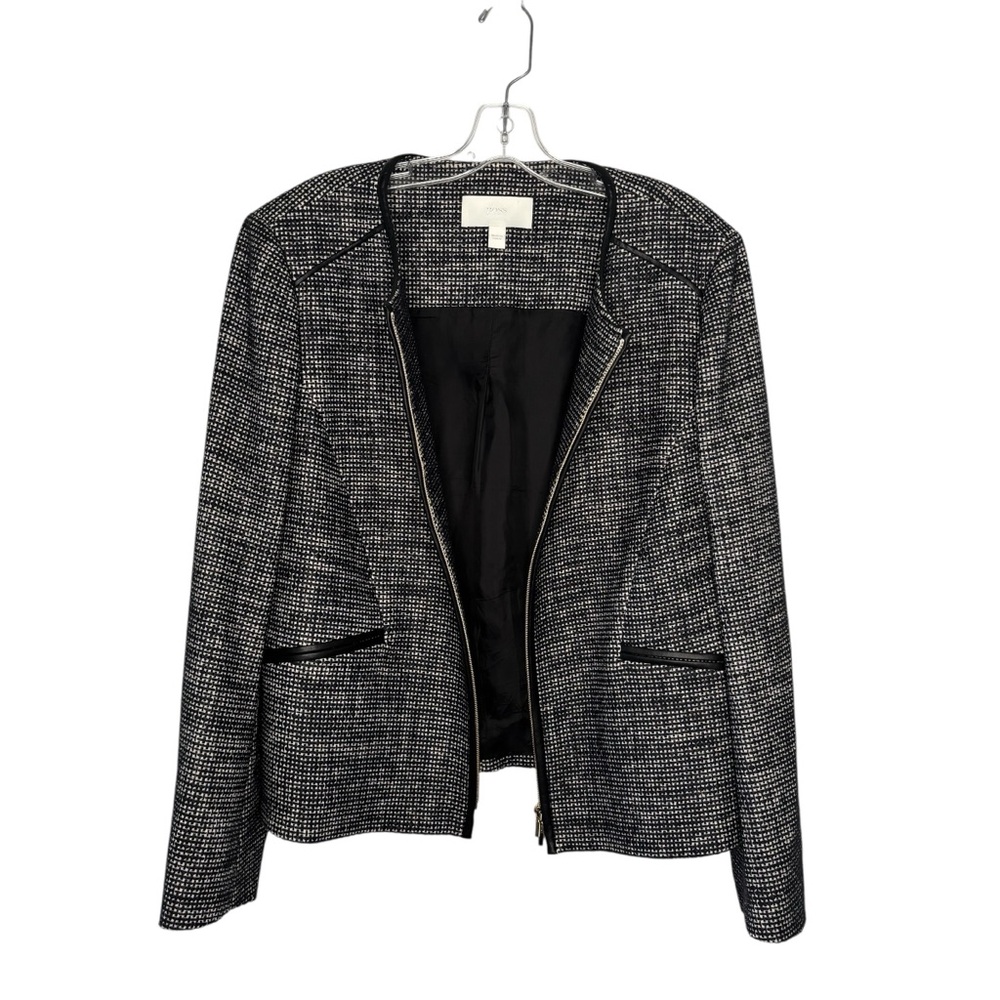BOSS Hugo Boss‎ Cotton blend Navy and White Women's Blazer with leather trim 14